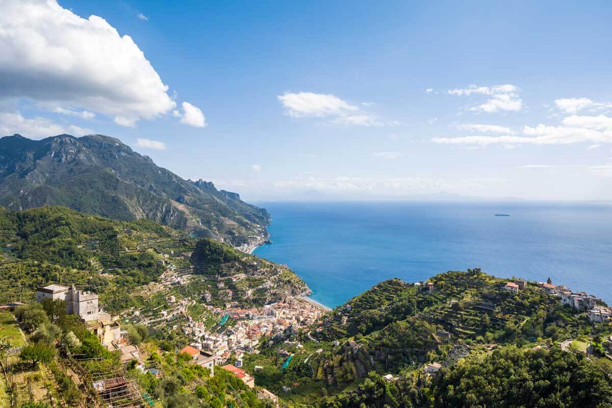 View of the Amalfi Coast with Maiori and the sea